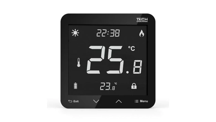 TECH ST-297 V2 - Regulator pokojowy bezprzewodowy dwustanowy kolor czarny szklany
