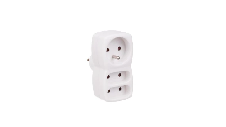 Rozgałęźnik 3gn. - 2x2P-euro, 1x2P+Z, uziemienie, biały / 24005