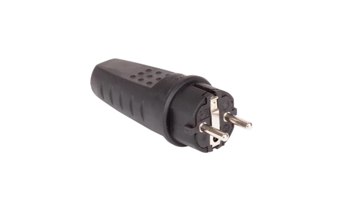 Wtyczka gumowa 2P+Z, IP44, prosta, czarna / 24016