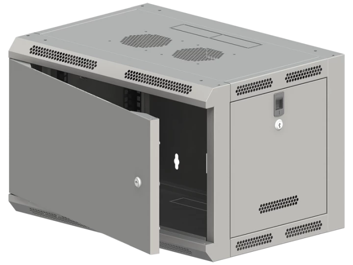 Szafa rack wisząca 19 cali 6U 600x500, niedzielona, drzwi metalowe, kolor szary FLAT PACK