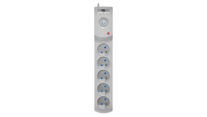 Przedłużacz przeciwprzepięciowy professional 5 gniazd 2xUSB 3m 10A 230V 2300W szary W-100041