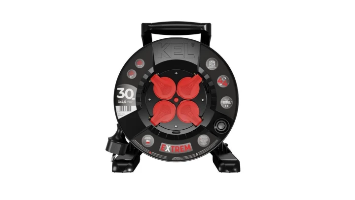 Przedłużacz bębnowy EXTREME LINE 4 gniazda z/u IP44 16A H07BQ-F 3x2,5 30m czarny W-100086