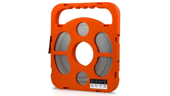 Taśma ze stali nierdzewnej 19mmx0,4mm dł. 50m (gat. 304, plastik)