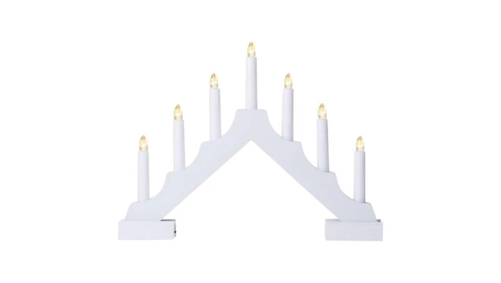 Dekoracje - świecznik biały drewniany 7 LED, 29 cm 2x AA ciepła biel, IP20, timer DCAW12