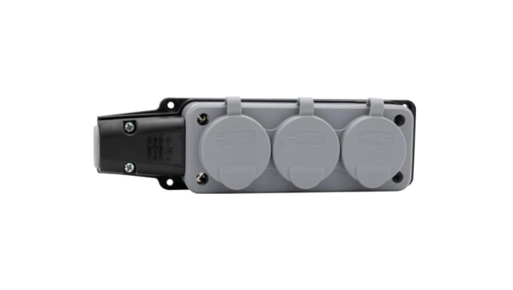 Listwa gumowa 3x230V 16A IP54 SCHUKO szara