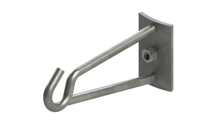 Hak dystansowy do zawieszenia elementów osprzętu na słupach okrągłych, przystosowany do mocowania taśmą, d=16 mm (S3026T)