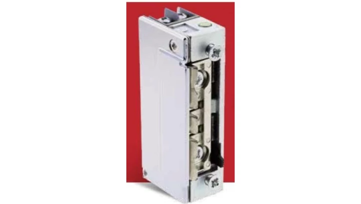 Wąski eklektrozaczep 16mm symetryczny z wyślizgiem i blokadą 10-24V AC/DC