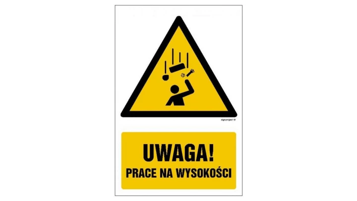 ZNAK - GF079 Uwaga! Prace na wysokości 30 x 45 cm PS - Płyta 1mm foto.