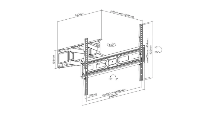 UCHWYT DO TV LED/LCD 37-80 40KG AR-90 reg. pion/poziom 67-355mm