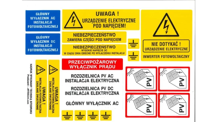 Zestaw etykiet (naklejek) dla instalacji fotowoltaicznej