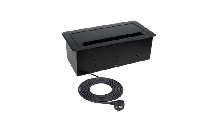 Gniazdo meblowe, blatowe 2x2P+Z 16A 230V + 1xUSB A + 1xUSB C 2,1A 5V + RJ45 + HDMI 2.0 1,5m czarny KOMBI BOX