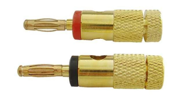 Wtyk banan duży złoty skręcany czerwony /opak = 10szt/