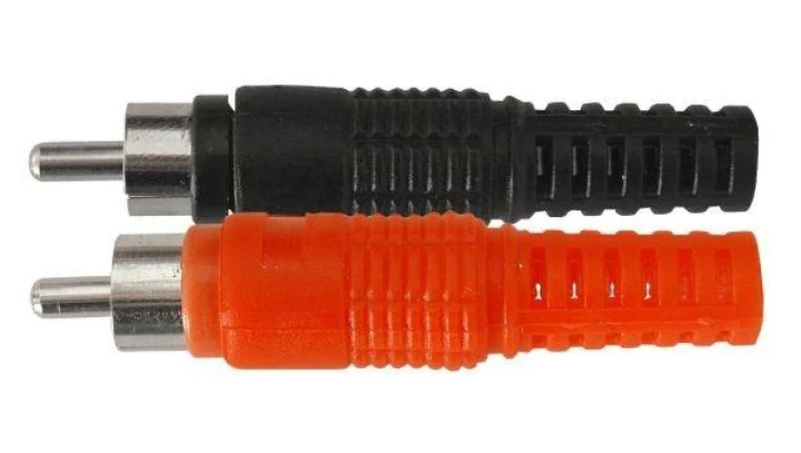 Wtyk RCA plastikowy z odgiętką /2szt = komplet, czerwony i czarny/