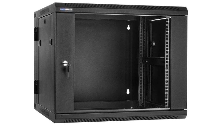 Szafa Rack wisząca 19 9U 600mm szklane drzwi czarna