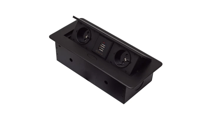 GNIAZDO CHOWANE W BLAT NABLATOWE + 2 USB GNIAZDKO GB2PL+2-BLACK