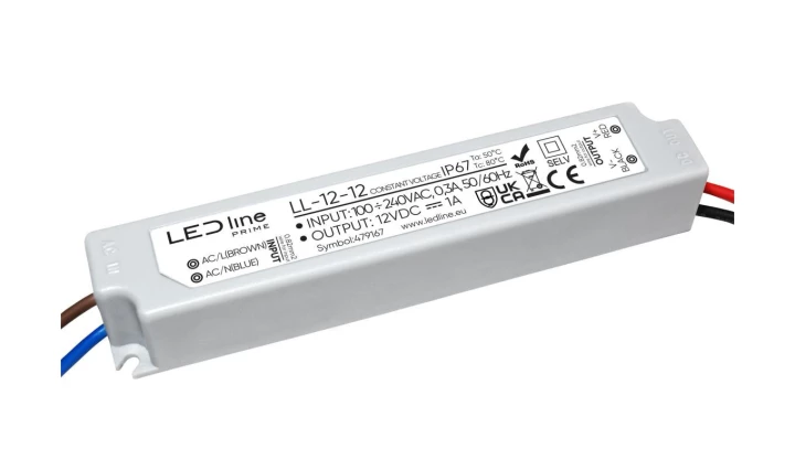 Zasilacz do taśm LED line PRIME 12-12 wodoszczelny IP67 12V 12W 5 lat gwar.