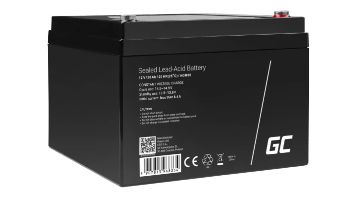 Green Cell AGM VRLA 12V 28Ah bezobsługowy akumulator do kosiarki, skutera, łodzi, wózka inwalidzkiego