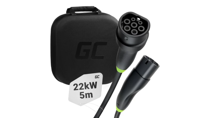 Green Cell Snap Kabel Typ 2 do Ładowania EV 22 kW 5 m do Tesla Model 3 S X Y, VW ID.3, ID.4, Kia EV6, Audi E-Tron, Fiat 500e
