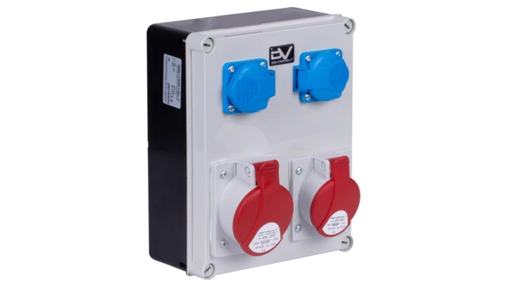 Rozdzielnica budowlana FRED hermetyczna IP54 + 2x gniazdo siłowe 5P (400V 32A + 16A) + 2x gniazdo 2P+Z (230V 16A) DOKTORVOLT DV-