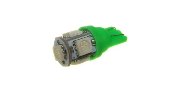 Żarówka T10/W5W 10mm 5*5050 12V zielona