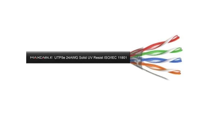 Przewód UTP5E drut Cu UV czarny MAXCABLE