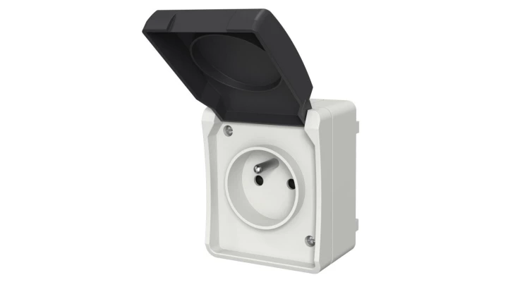Gniazdo pojedyncze z uziemieniem natynkowe z klapką Aqua Plus IP54 szare / 40114