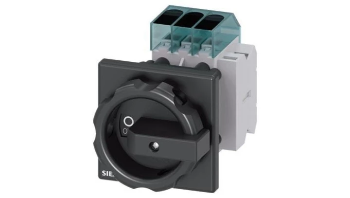 Rozłącznik główny 3P 63A 22kW AC23A 400V styki pom 1Z 1R montaż tablicowy pokrętło czarne piórkowe otwór 22.5mm 3LD3454-1TK51