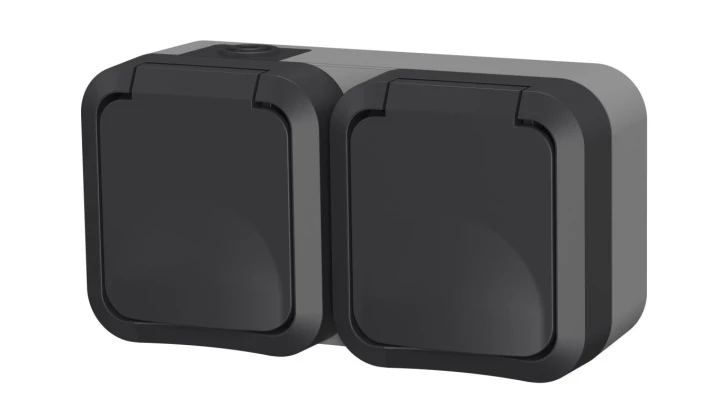 Gniazdo z uziemieniem podwójne natynkowe Aqua Pro IP55 szare / 60325