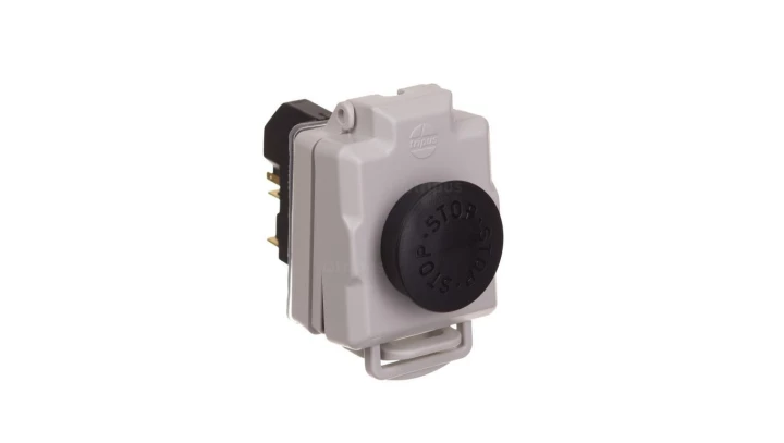Wyłącznik zanikowonapięciowy do wbudowania 32P0218.04, przyciskowy, 4 styki, 16A, z nakładką STOP bez blokady, dodatkowy styk ce