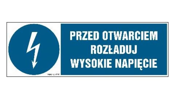 ZNAK - HF006 Przed otwarciem rozładuj wysokie napięcie 20 x 6,7 cm FN - Folia samoprzylepna
