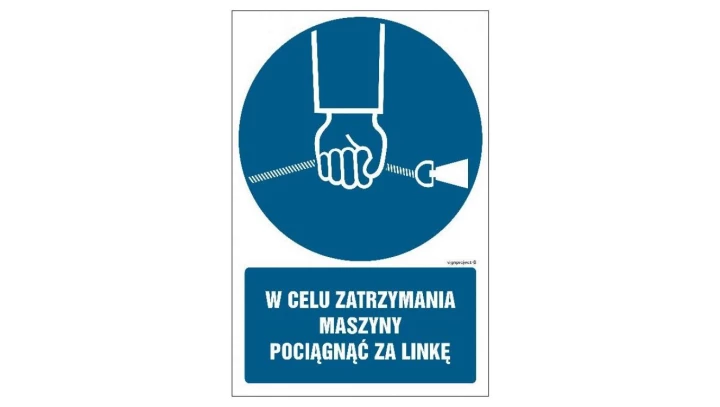 ZNAK - GL038 W celu zatrzymania maszyny pociagnąć za linkę 15 x 22,5 cm KN - Folia podłogowa