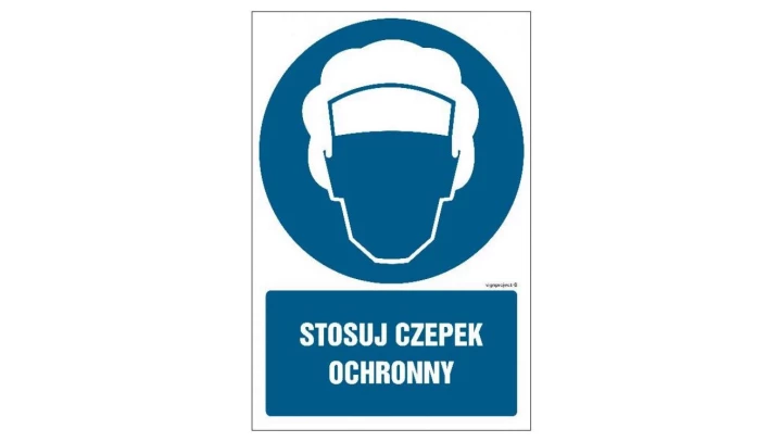 ZNAK - GL025 Stosuj czepek ochronny - opakowanie 10 sztuk 5 x 7,5 cm PN - Płyta 1mm