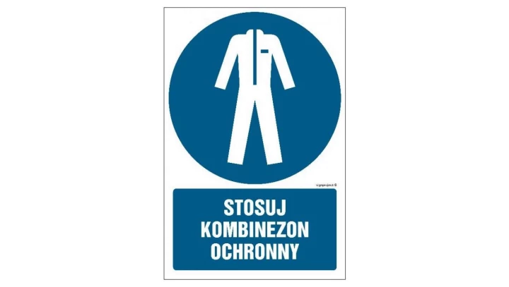 ZNAK - GL021 Stosuj kombinezon ochronny 20 x 30 cm PS - Płyta 1mm foto.