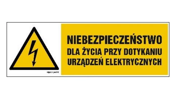 ZNAK - HB006 Niebezpieczeństwo dla życia przy dotykaniu urządzeń elektrycznych 20 x 6,7 cm FN - Folia samoprzylepna