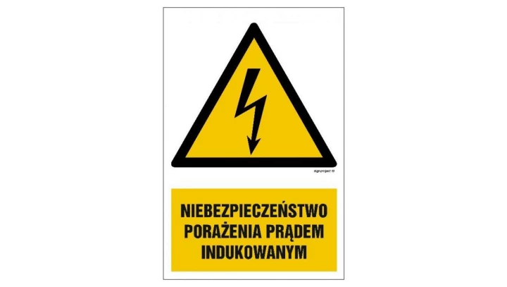 ZNAK - HA013 Niebezpieczeństwo porażenia prądem indukowanym - opakowanie 10 sztuk 5 x 7,5 cm PN - Płyta 1mm
