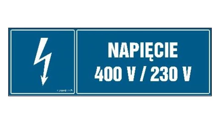 ZNAK - HH024 Napięcie 400V/230V - arkusz 8 naklejek - arkusz 8 naklejek 10 x 3,3 cm FN - Folia samoprzylepna