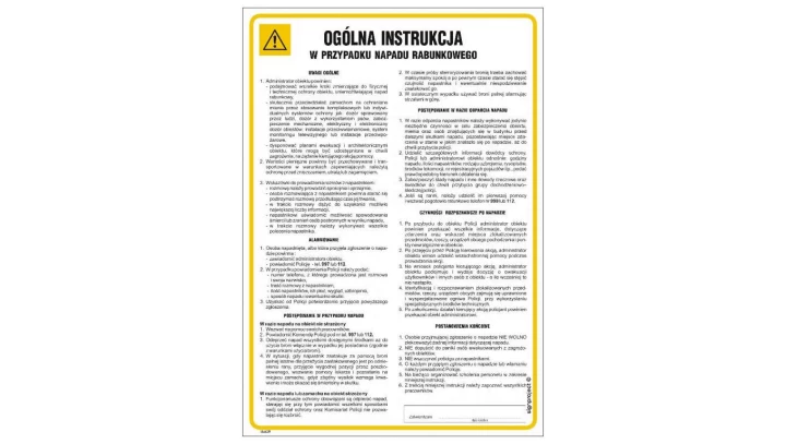 ZNAK - IAA29 Ogólna instrukcja w przypadku napadu rabunkowego 24,5 x 35 cm HN - Płyta TD-flex 0,4mm