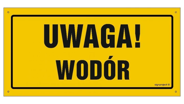 ZNAK - OA190 Uwaga wodór 20 x 10 cm FN - Folia samoprzylepna