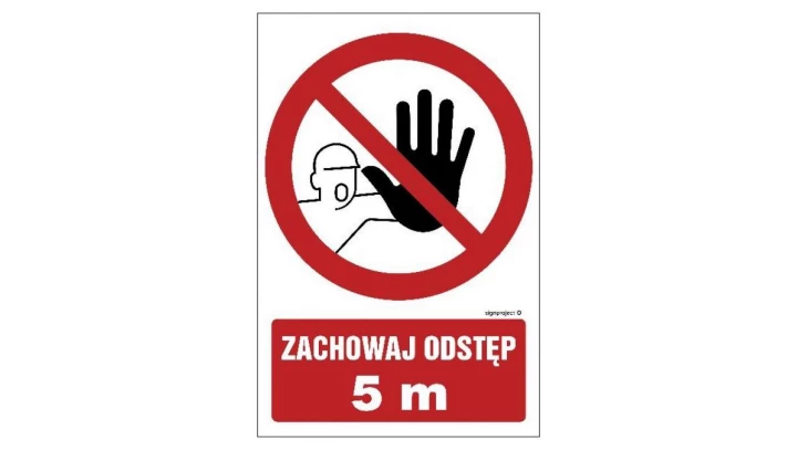 ZNAK - NC136 Zachowaj odstęp 5m 30 x 20 cm FN - Folia samoprzylepna