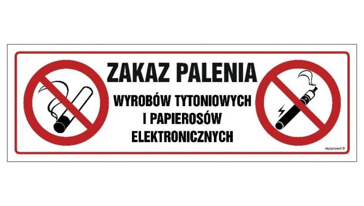 ZNAK - NC089 Zakaz palenia wyrobów tytoniowych i papierosów elektronicznych 90 x 30 cm FN - Folia samoprzylepna