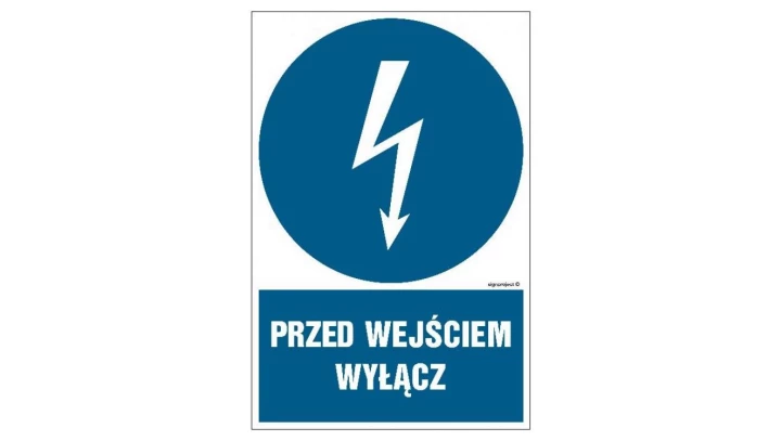 ZNAK - HE003 Przed wejściem wyłącz 7,5 x 10 cm FN - Folia samoprzylepna
