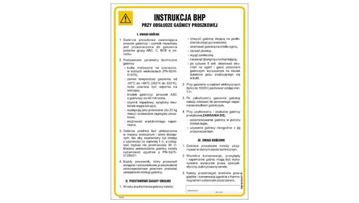 ZNAK - IAA14 Instrukcja BHP przy obsłudze gaśnicy śniegowej 24,5 x 35 cm PN - Płyta 1mm