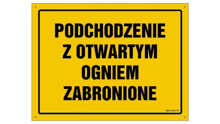 ZNAK - OA050 Podchodzenie z otwartym ogniem zabronione 35 x 25 cm BN - Płyta żółta 0,6mm