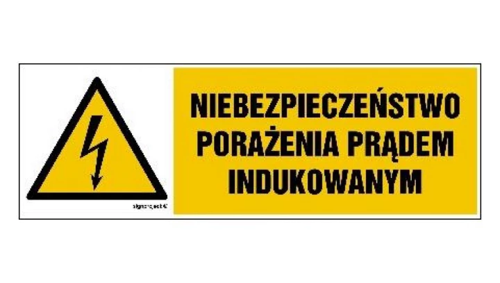 ZNAK - HB013 Niebezpieczeństwo porażenia prądem indukowanym 15 x 5 cm FN - Folia samoprzylepna