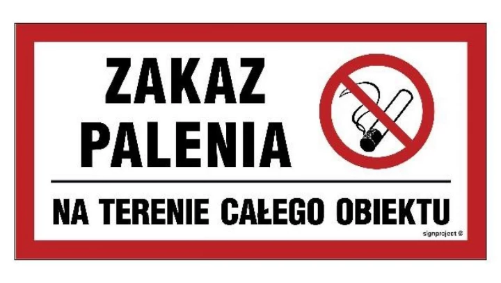 ZNAK - NC127 Zakaz palenia na terenie całego obiektu 40 x 20 cm FN - Folia samoprzylepna