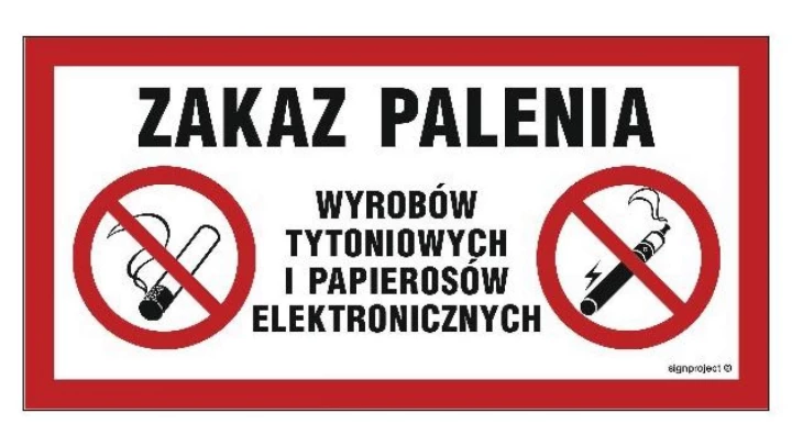 ZNAK - NC123 Zakaz palenia wyrobów tytoniowych i papierosów elektronicznych 60 x 30 cm FN - Folia samoprzylepna
