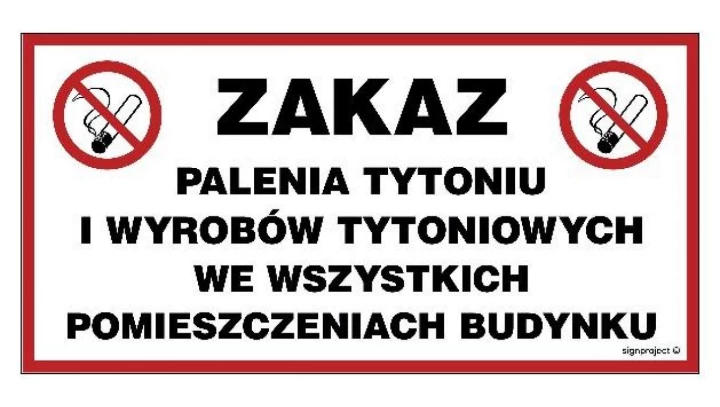 ZNAK - NC109 Zakaz palenia we wszystkich pomieszczeniach 30 x 15 cm PN - Płyta 1mm