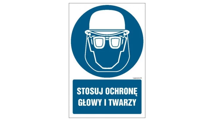 ZNAK - GL019 Stosuj ochronę głowy i twarzy 10 x 15 cm FN - Folia samoprzylepna