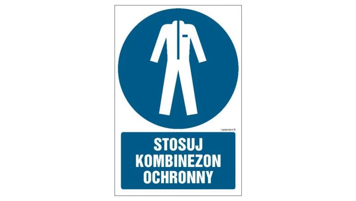 ZNAK - GL020 Stosuj kombinezon ochronny 35 x 52,5 cm TS - Płyta TD foto.