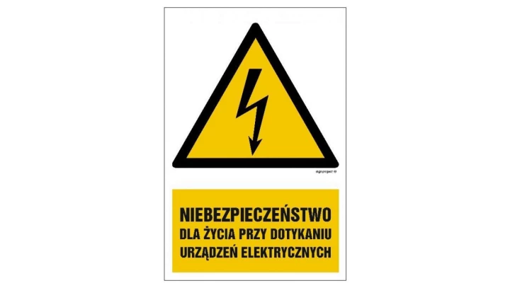 ZNAK - HA006 Niebezpieczeństwo dla życia przy dotykaniu urządzeń elektrycznych 15 x 22,5 cm FN - Folia samoprzylepna